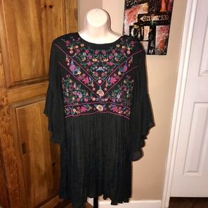 Umgee Black Embroidered Top with Bell Sleeves